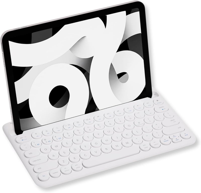 MACALLY Bluetooth Keyboard for Tablet | Wireless Keyboard for iPad mini/Air/Mini, iPhone (Multi-Device, Built-in Stand, Rechargeable) Easy to Use and Cute Portable - White - Image 1